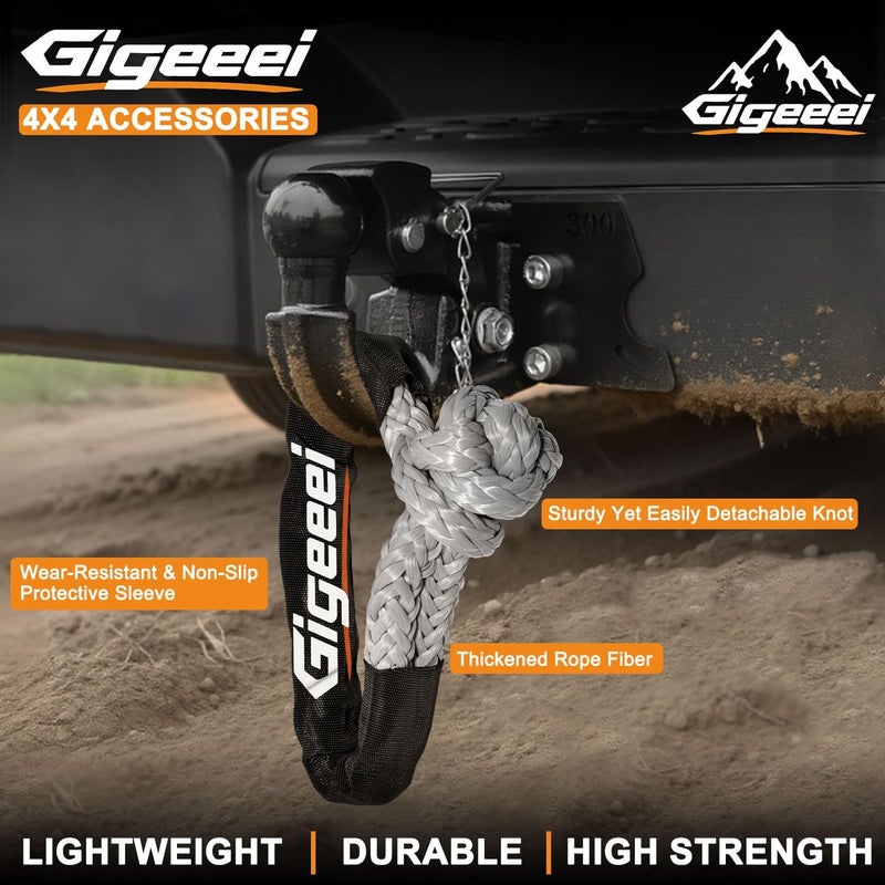 Gigeeei حبال استرداد ناعمة - 1/2 بوصة × 22 بوصة (56,000 رطل) مجموعة حبال استرداد ناعمة لسحب المركبات والونشات في الطرق الوعرة - Image 5